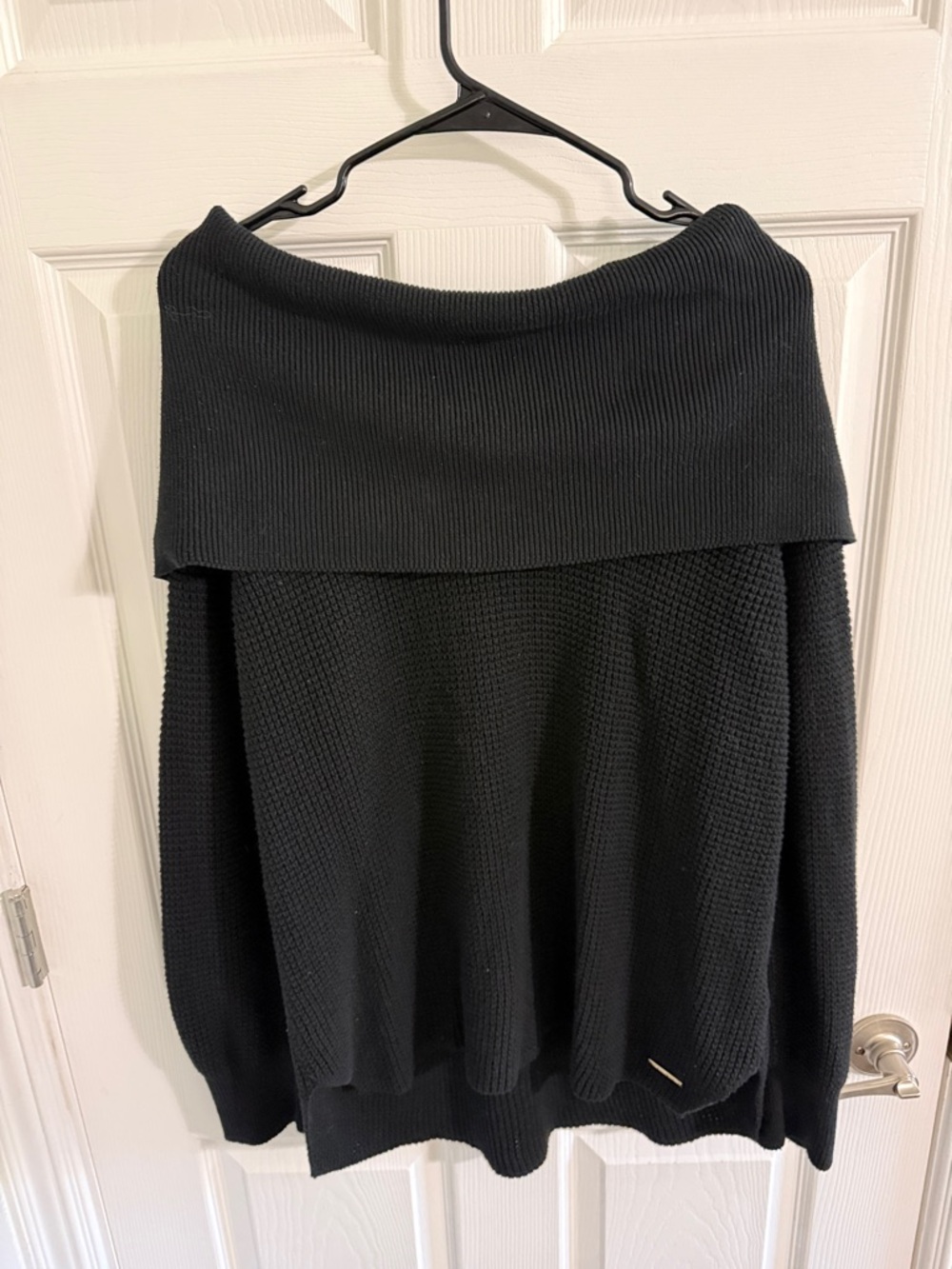 Michael Kors Black Off-the-Shoulder Fold-Over Knit Sweater